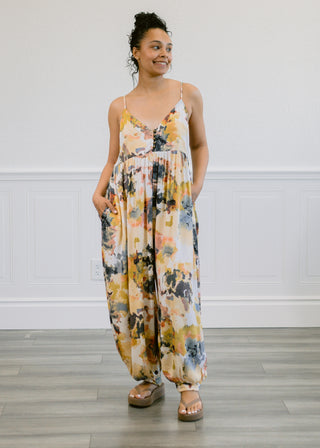 Tie Dye Jumpsuit in Mustard
