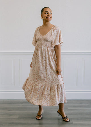 Floral Smock Maxi Dress in Mauve