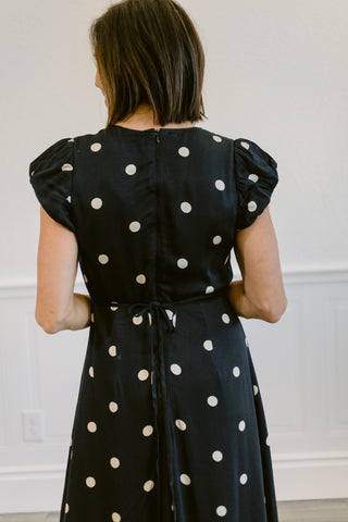 Polka Dot Midi Dress in Black