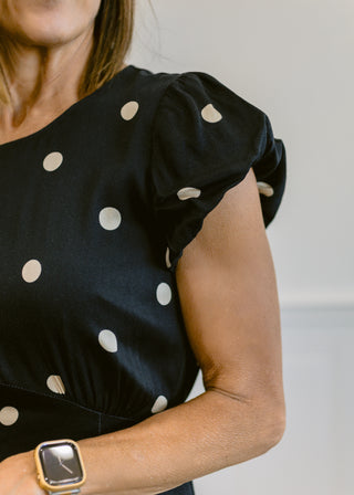 Polka Dot Midi Dress in Black