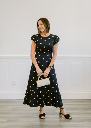 Polka Dot Midi Dress in Black