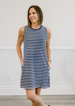 Stripe Tank Top Dress in Navy