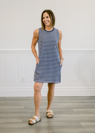 Stripe Tank Top Dress in Navy