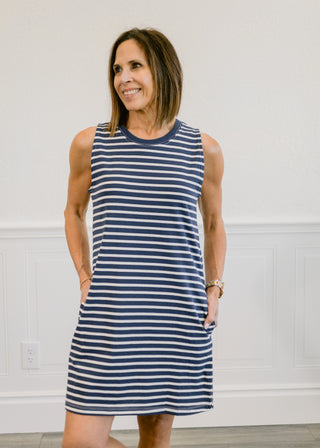 Stripe Tank Top Dress in Navy