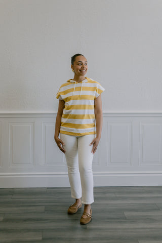 Double Button Straight Jeans in Off White