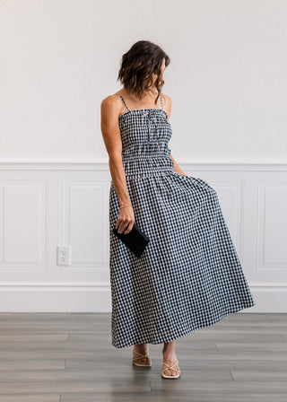Gingham Maxi Dress in Black