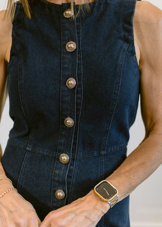 Gold Button Denim Dress