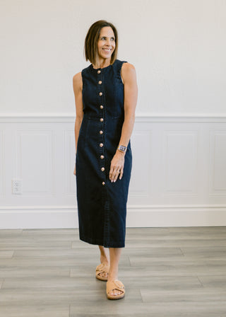 Gold Button Denim Dress