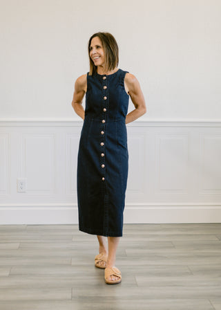 Gold Button Denim Dress