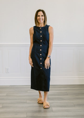 Gold Button Denim Dress