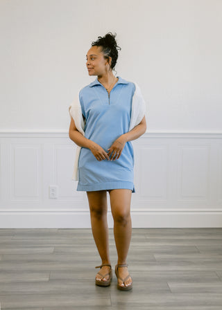 Half Zip Up Mock Neck Mini Dress