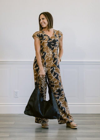 Floral Print Set in Black/Brown