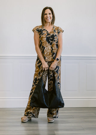 Floral Print Set in Black/Brown