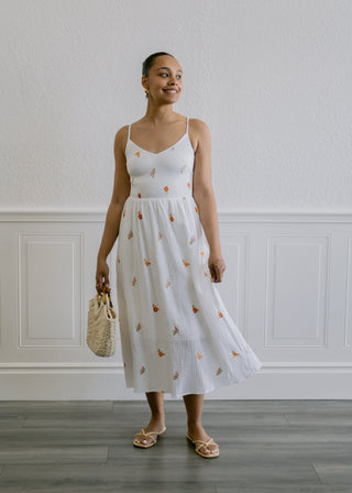 Ivory Floral Smock Cotton Gauze Dress