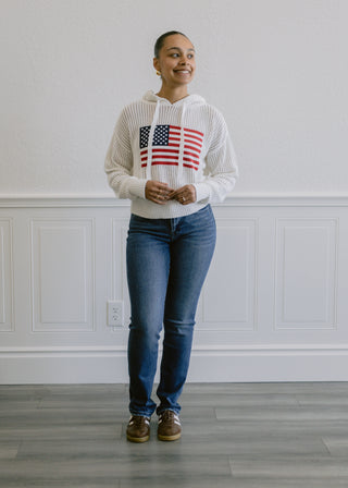 USA Flag Knit Hootie in White