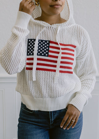 USA Flag Knit Hootie in White