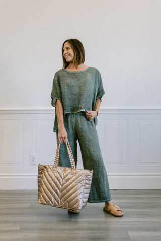 Italian Linen Pancho Top in Olive