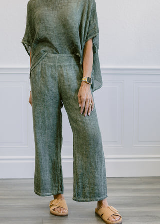 Italian Linen Crop Pants in Olive