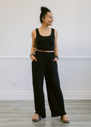 Square Neck Jumpsuit in Black