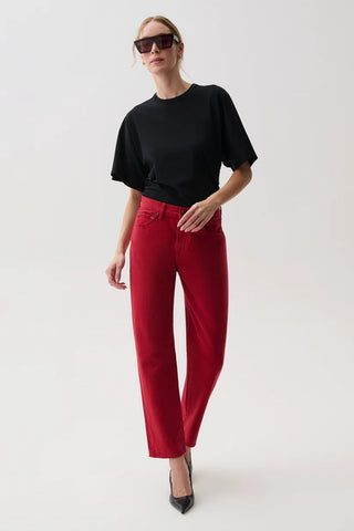 Pistola Lexi Mid-Rise Bowed Straight Jeans - Savvy Red