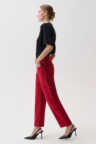Pistola Lexi Mid-Rise Bowed Straight Jeans - Savvy Red