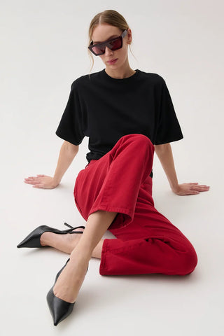 Pistola Lexi Mid-Rise Bowed Straight Jeans - Savvy Red