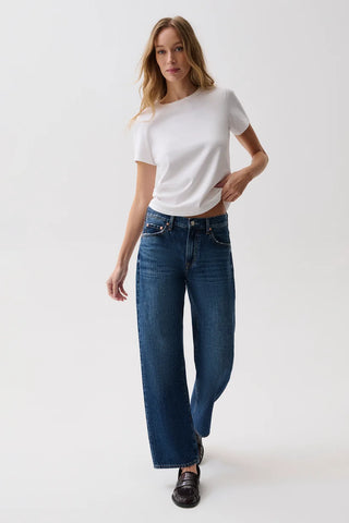 Pistola Lexi Mid Rise Bowed Straight Jeans in Moonwave