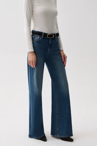 Vivian Mid Rise Wide Leg Jeans in Blue Depths