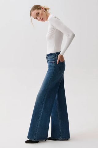 Vivian Mid Rise Wide Leg Jeans in Blue Depths