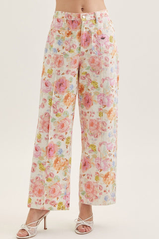 Botanical Print Wide Leg Pants