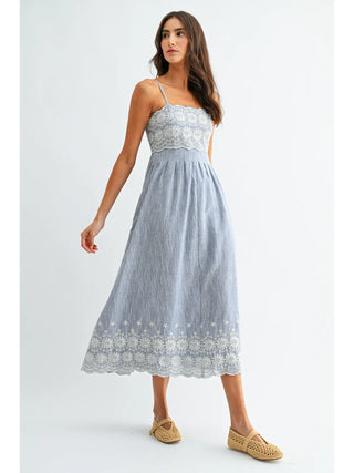 Pinstripe Midi Dress in Light Blue
