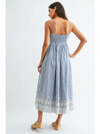 Pinstripe Midi Dress in Light Blue