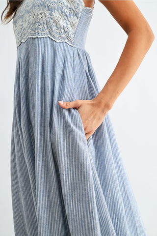 Pinstripe Midi Dress in Light Blue