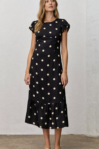 Polka Dot Midi Dress in Black