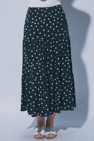 Polka Dot Tiered Maxi Skirt in Black
