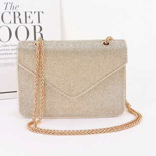 Rhinestone Flap Crossbody Bag in Gold