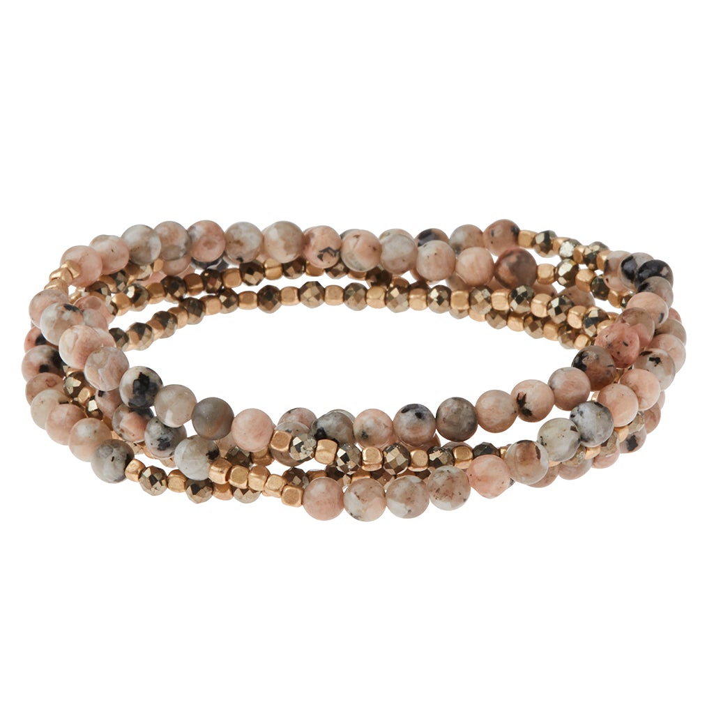 Stone Duo Wrap Bracelet/Necklace/Pin -Rhodonite & Pyrite/Gold