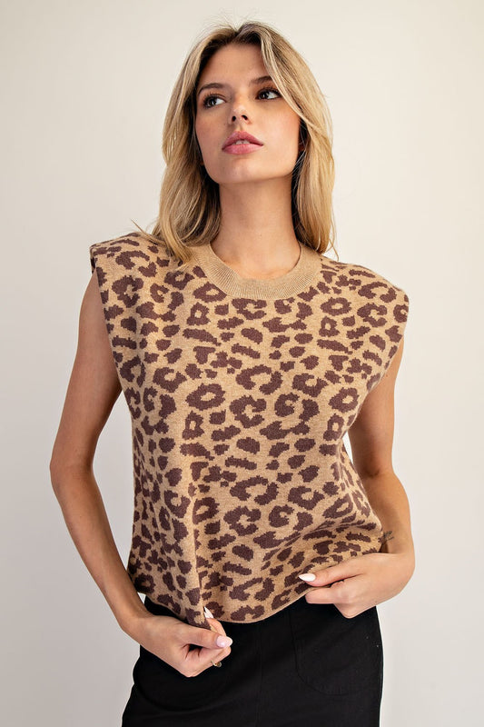 Sleeveless Leopard Sweater Top