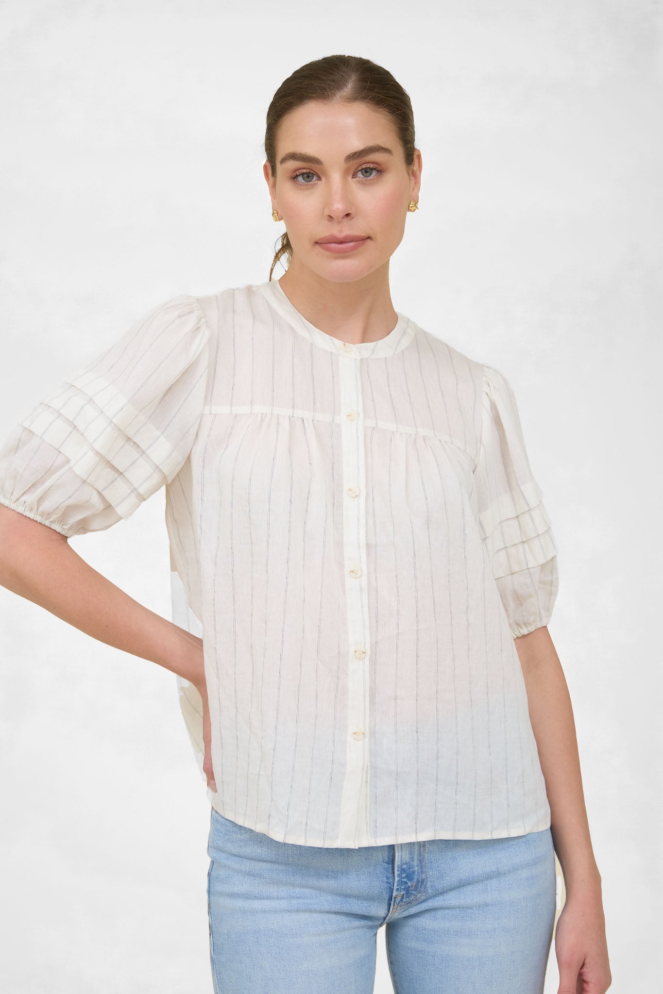 Button Front Stripe Blouse
