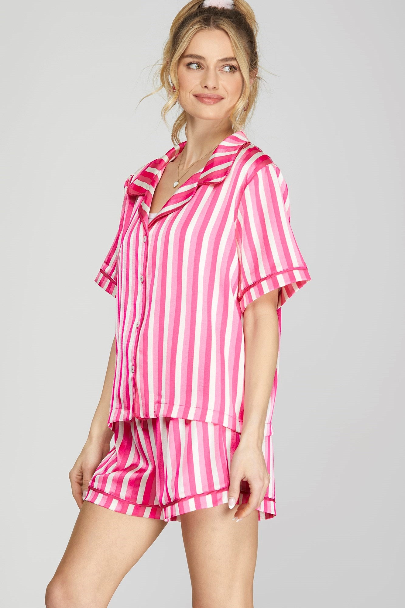 Pink Stripe Pajama Shorts Set