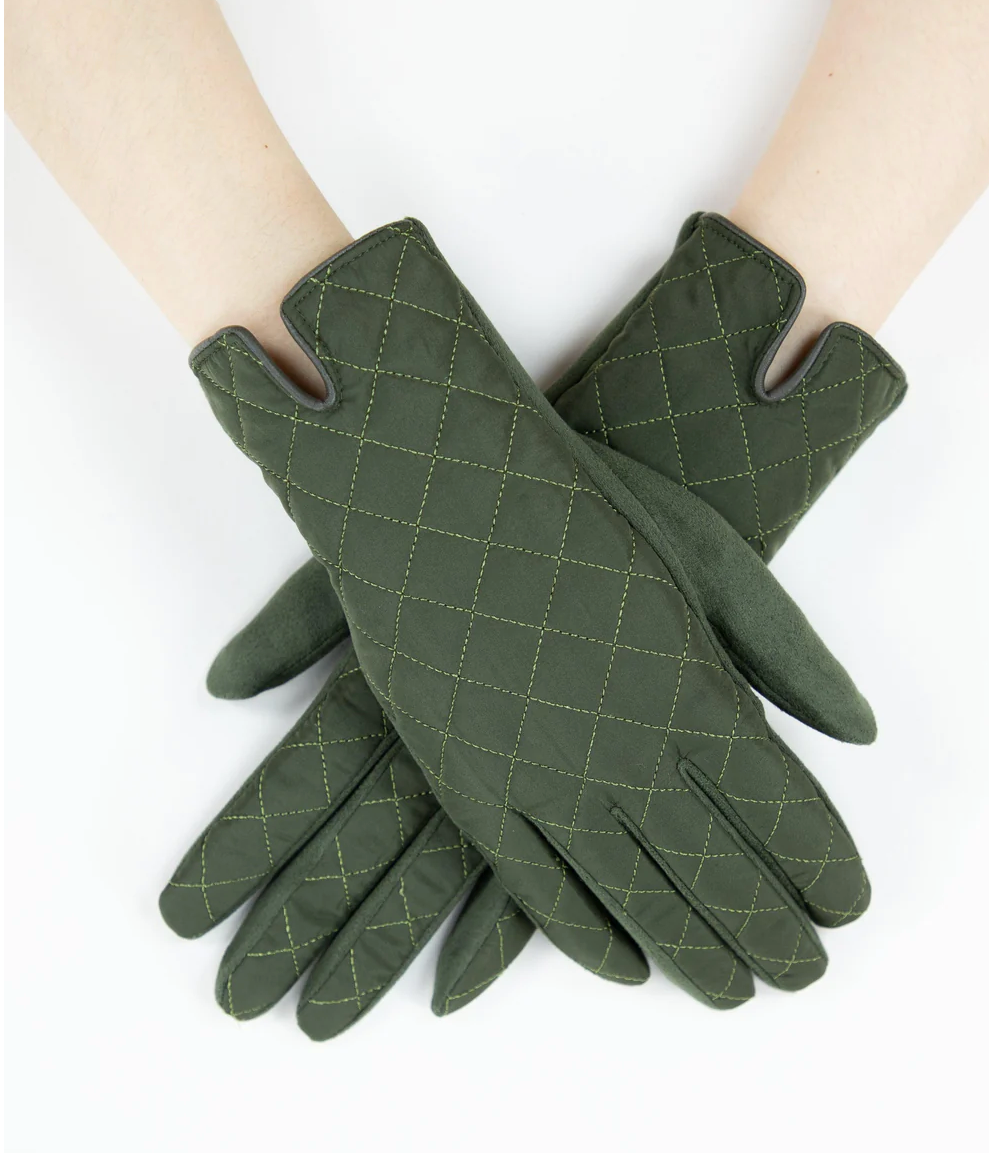 Quilted Gloves with Touch screen in Green