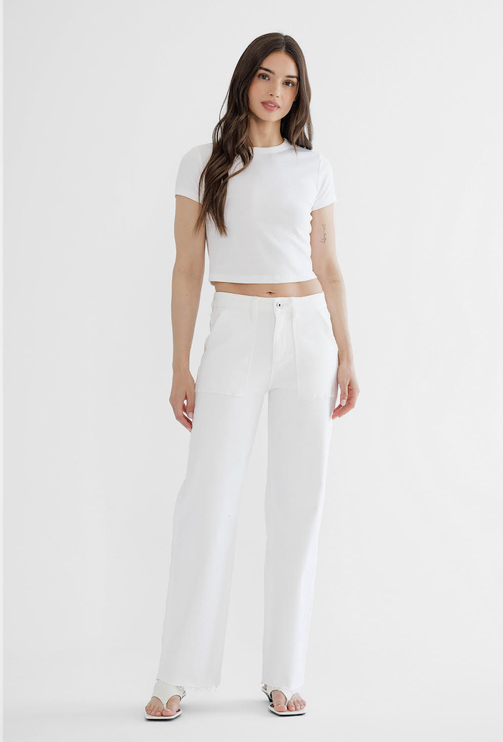 High Rise Wide Leg White Denim Jeans