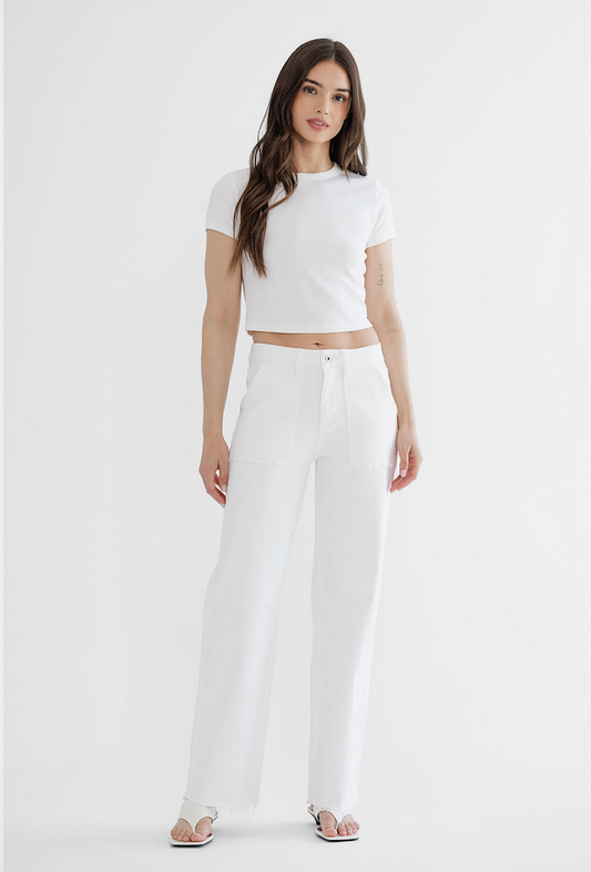 High Rise Wide Leg White Denim Jeans