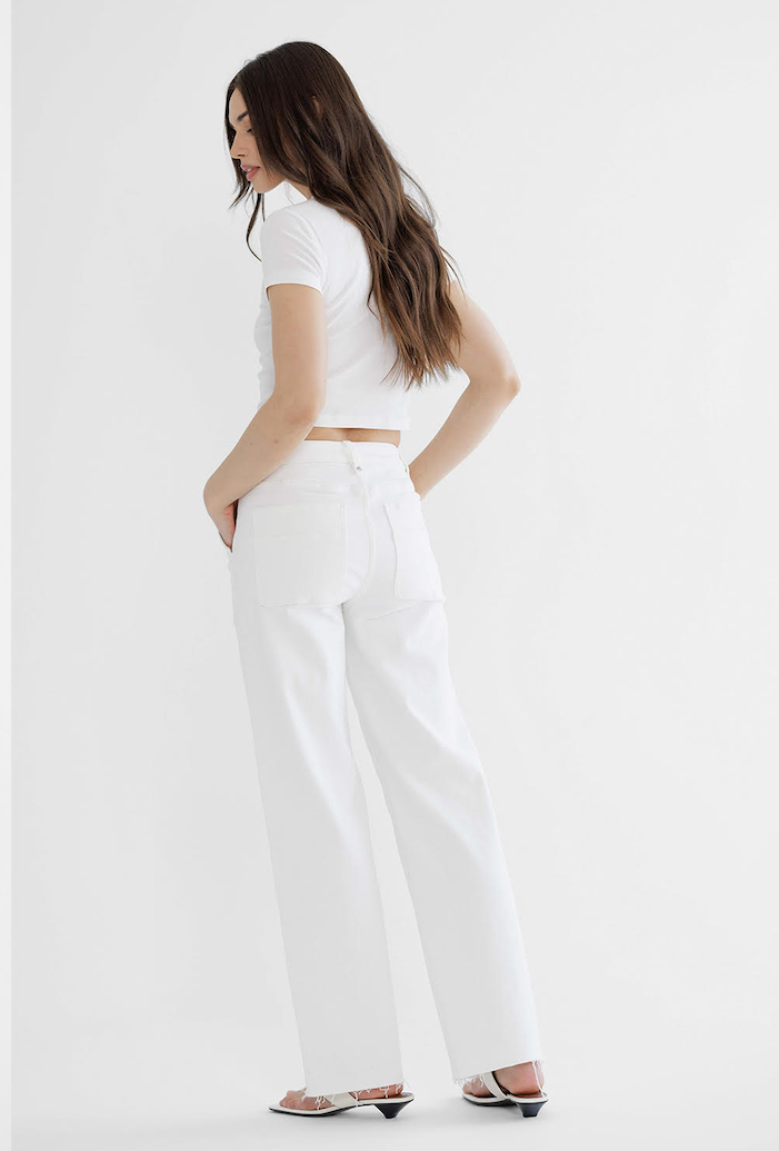 High Rise Wide Leg White Denim Jeans