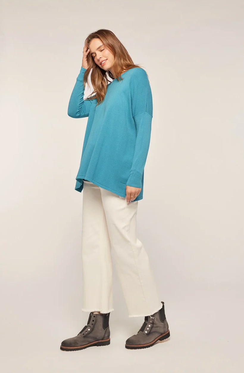 Super Soft Drop Shoulder Sweater in Mosaic Blue