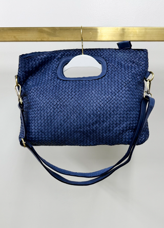 Denim Blue Woven Convertible Tote Bag