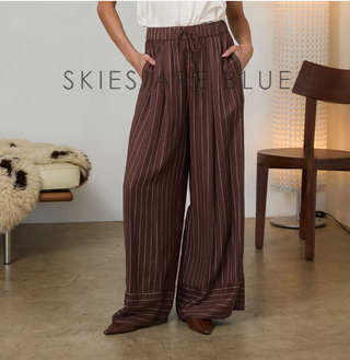 Stripe Wide Leg Pants in Chocolate
