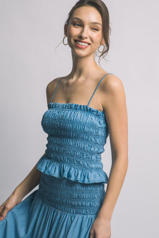 Smocked Tank Top in Light Denim