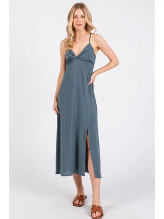 Solid Cami Midi Dress in Dark Slate