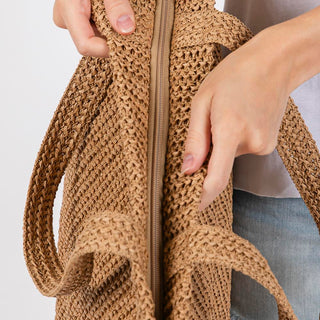 Solid Crochet Straw Bag in Taupe